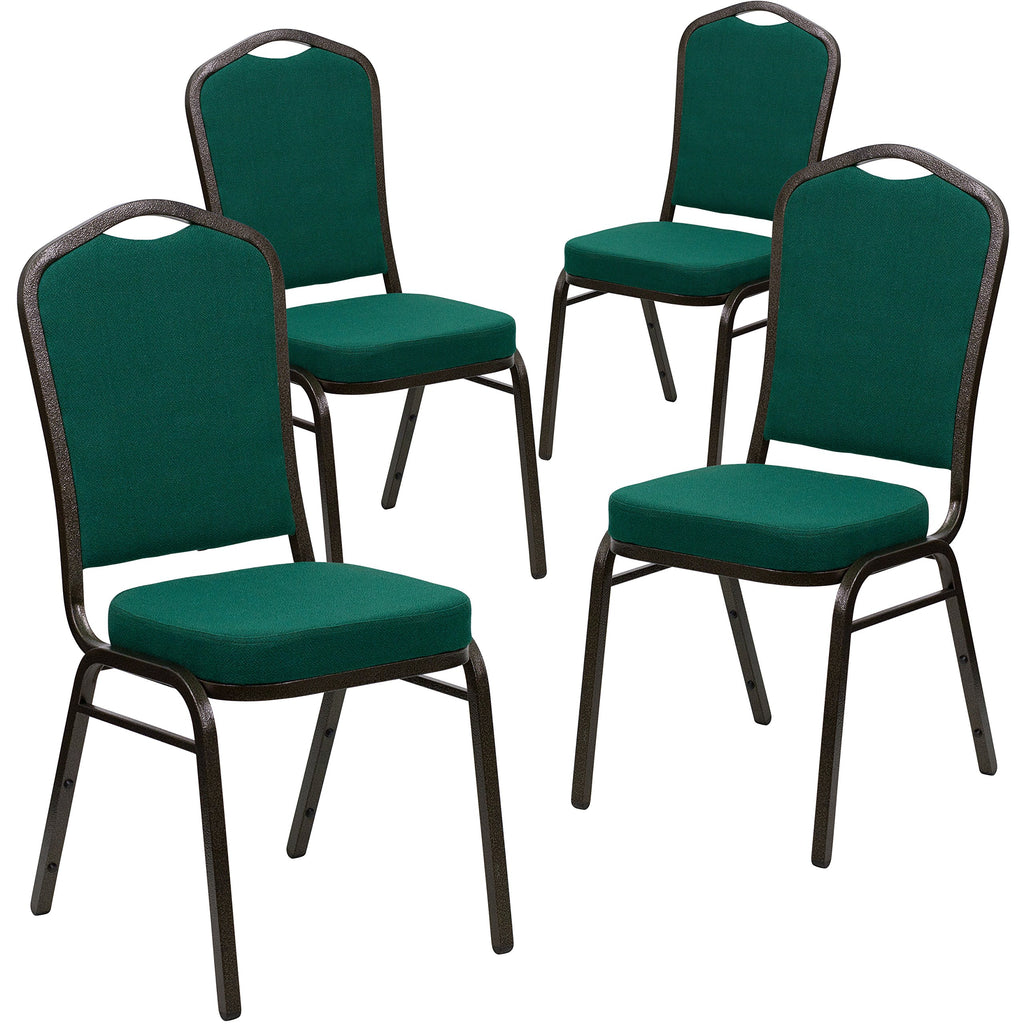 Flash Furniture Hercules Crown Back Stackable Banquet Chair, Green, 4-pack, Set of 4, Green Fabric/gold Vein Frame
