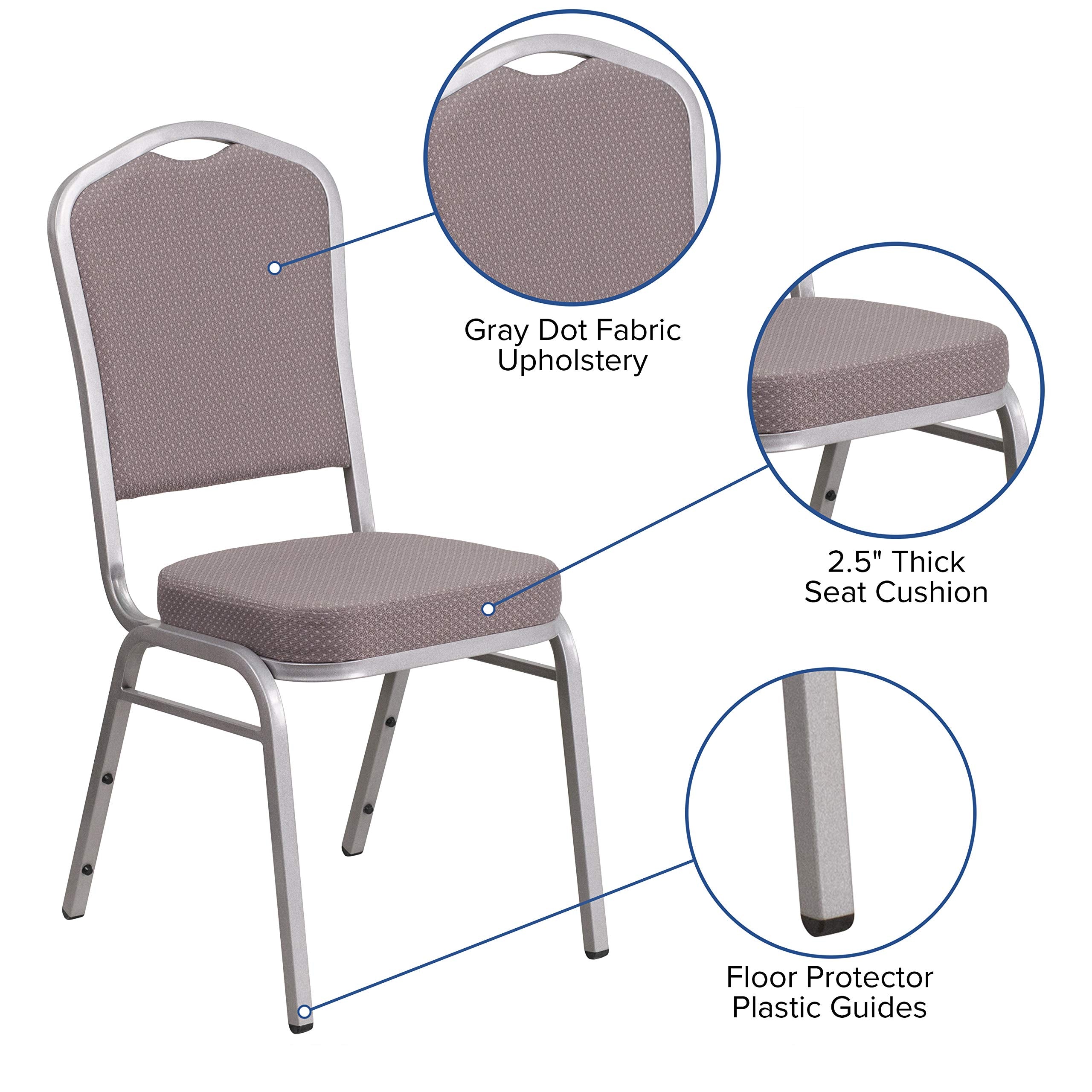 Flash Furniture Hercules Fabric Crown Back Stackable Banquet Chair, Silver, Set of 1, Gray Dot Fabric/silver Frame