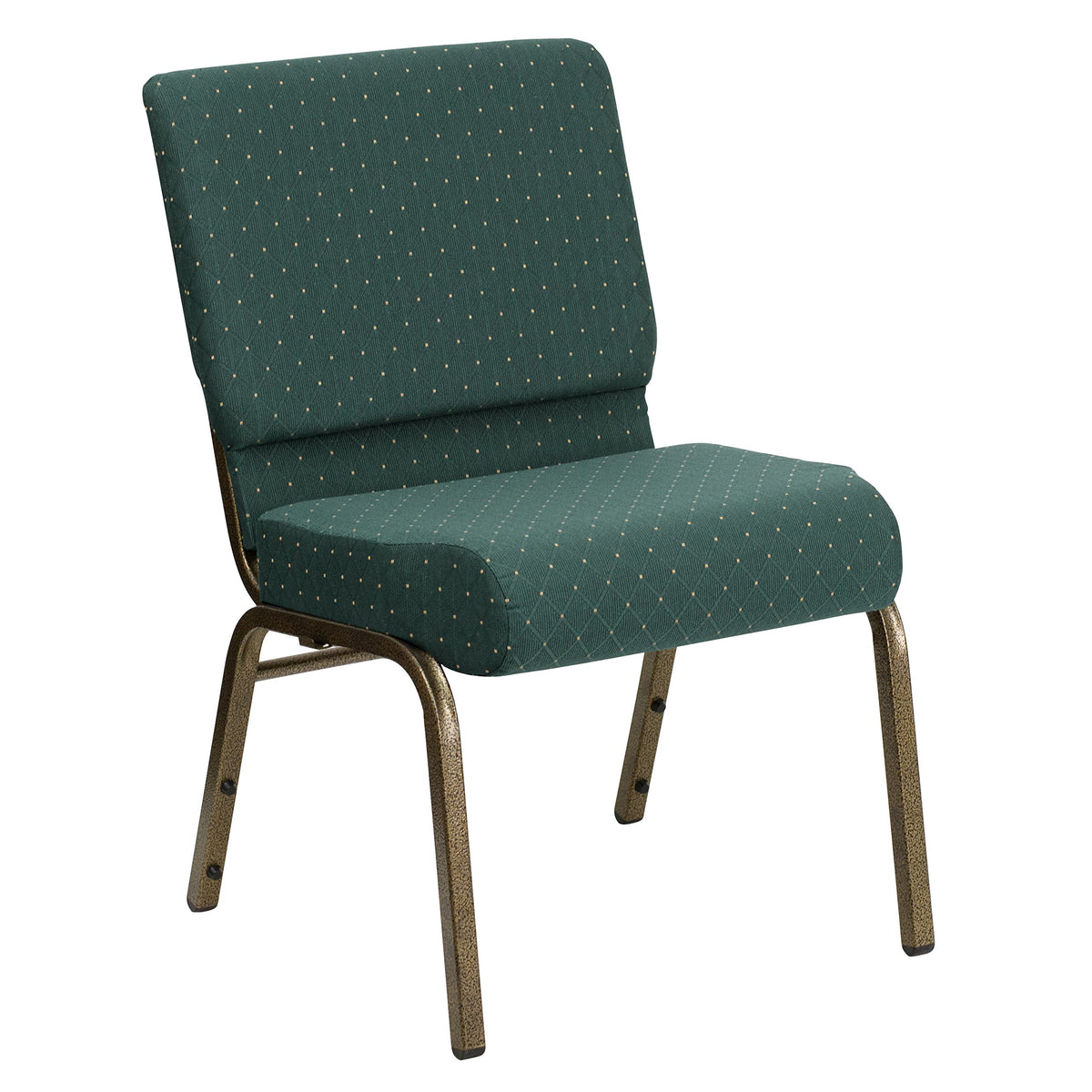 Flash Furniture 4 Pack Hercules Series 21''w Stacking Church Chair in Hunter Green Dot Patterned Fabric - Gold Vein Frame, Hunter Green Dot