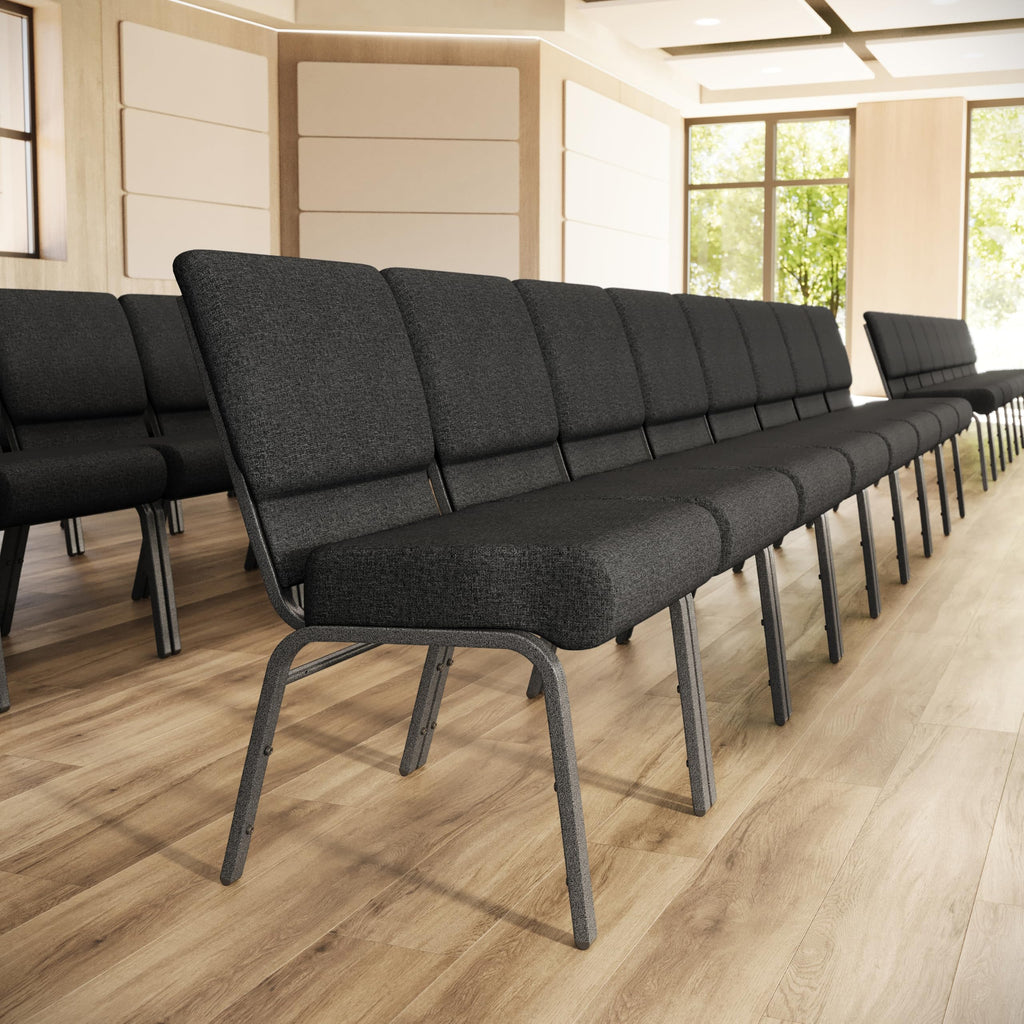 Flash Furniture Hercules Series 21''w Church Chair in Dark Gray Fabric - Silver Vein Frame, Set of 1, Dark Gray Fabric/silver Vein Frame