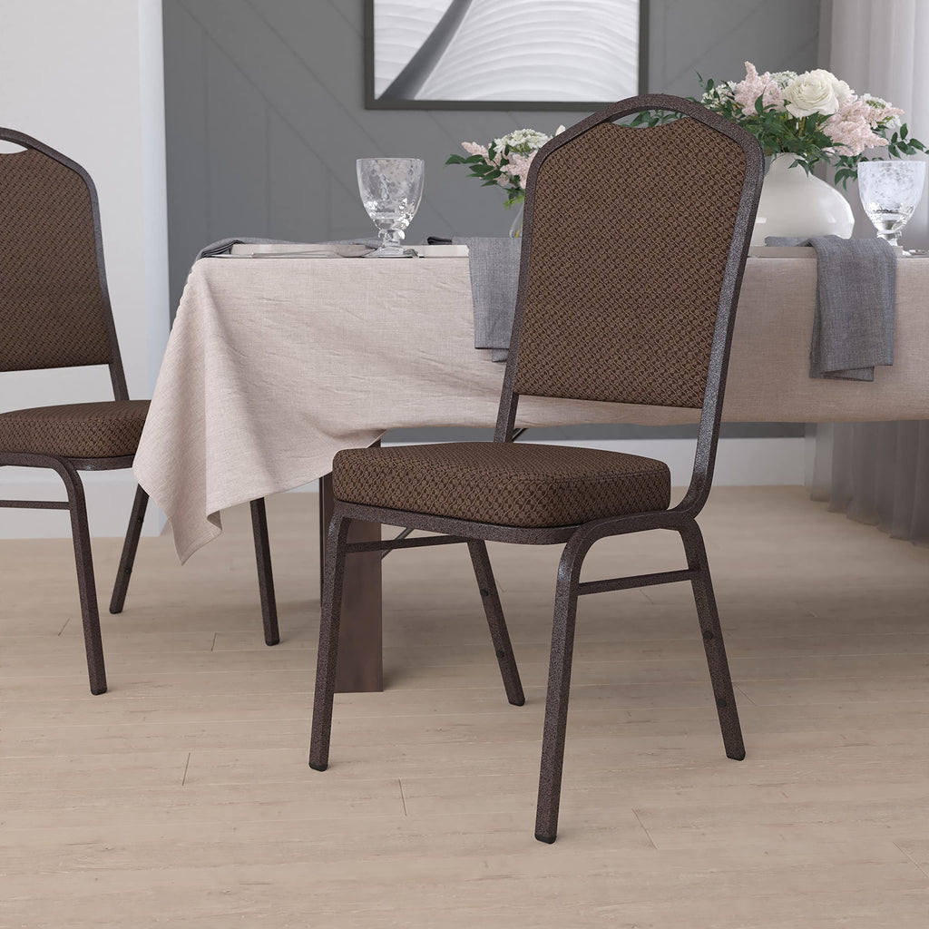 Flash Furniture Hercules Fabric Crown Back Stackable Banquet Chair, Brown, Set of 1, Brown Patterned Fabric/copper Vein Frame