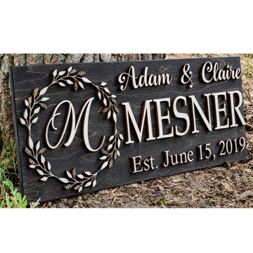 Custom Wood Last Name Established Sign, Wedding Monogram Gift