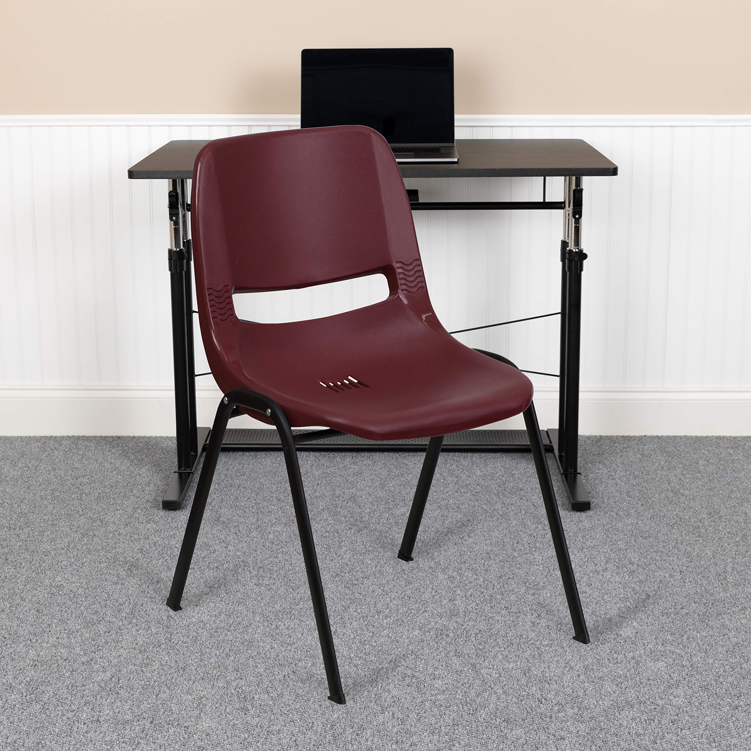 Flash Furniture Hercules Series 880 Lb. Capacity Burgundy Ergonomic Shell Stack Chair with Black Frame, Set of 1