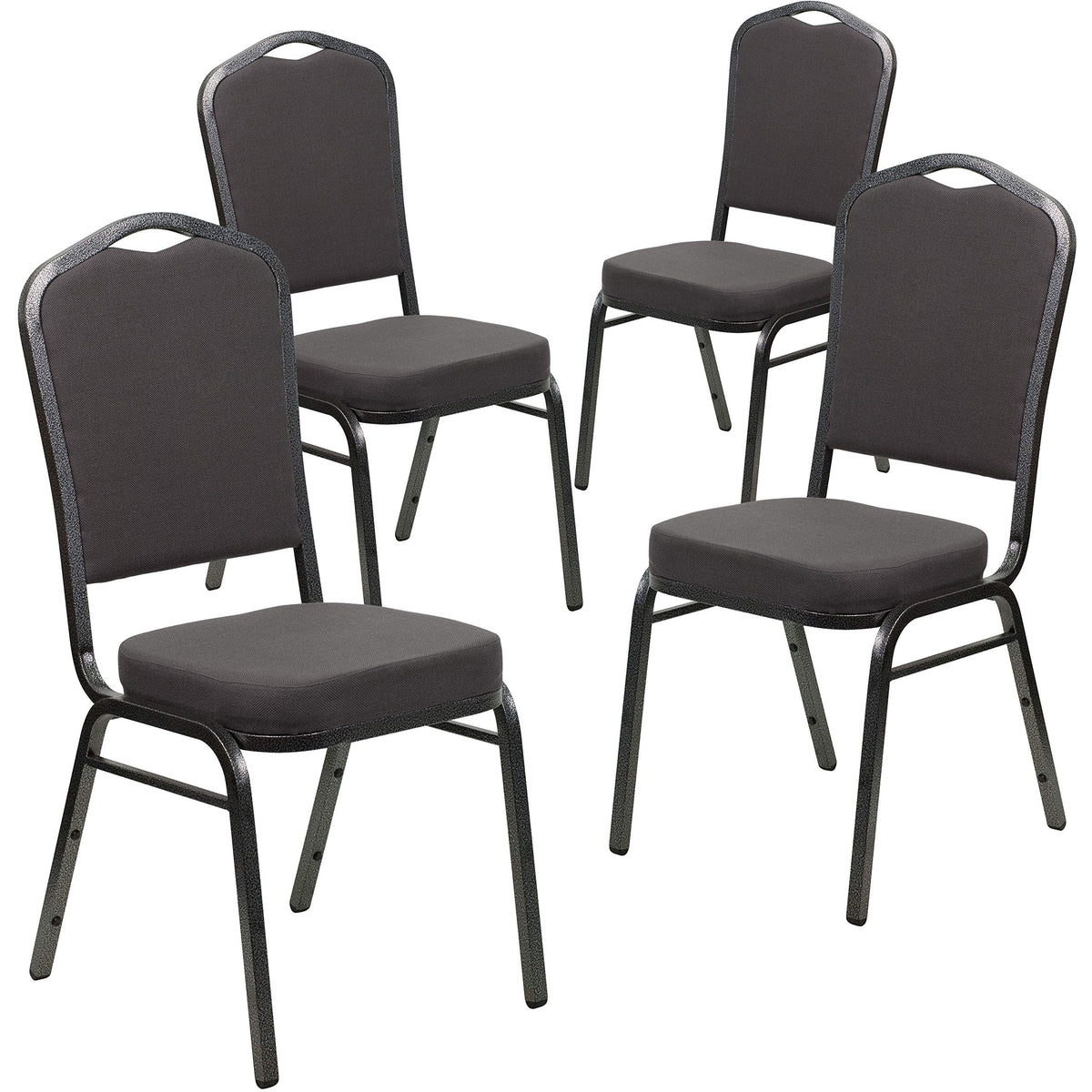 Flash Furniture Hercules Crown Back Stackable Banquet Chair, Silver, 4-pack, Set of 4, Gray Fabric/silver Vein Frame