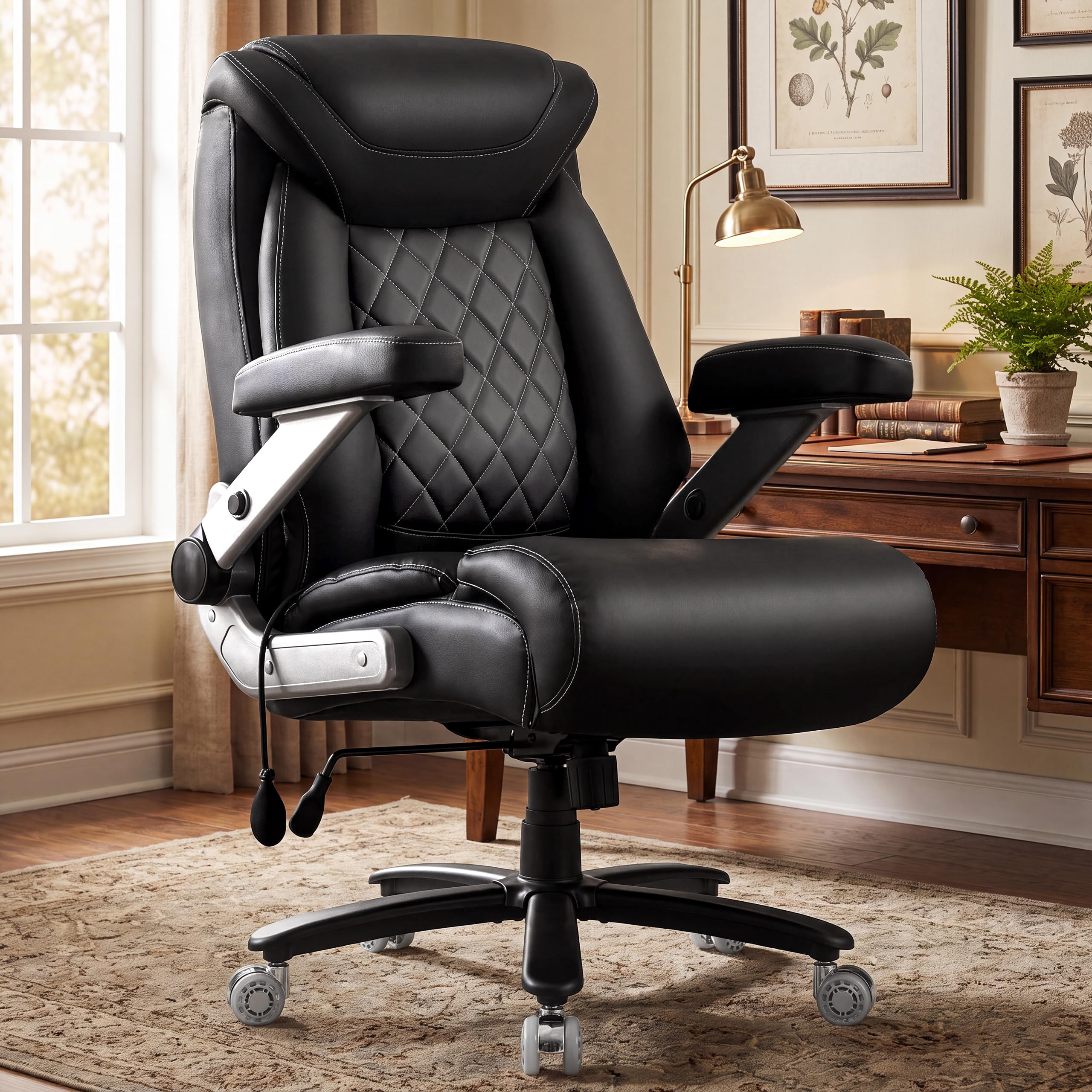 600lbs Large Big and Tall Office Chair, Heavy Duty Wide Ergonomic Gaming Office Chair with 5d Flip Arms, Comfy Fabric Executive Office Desk