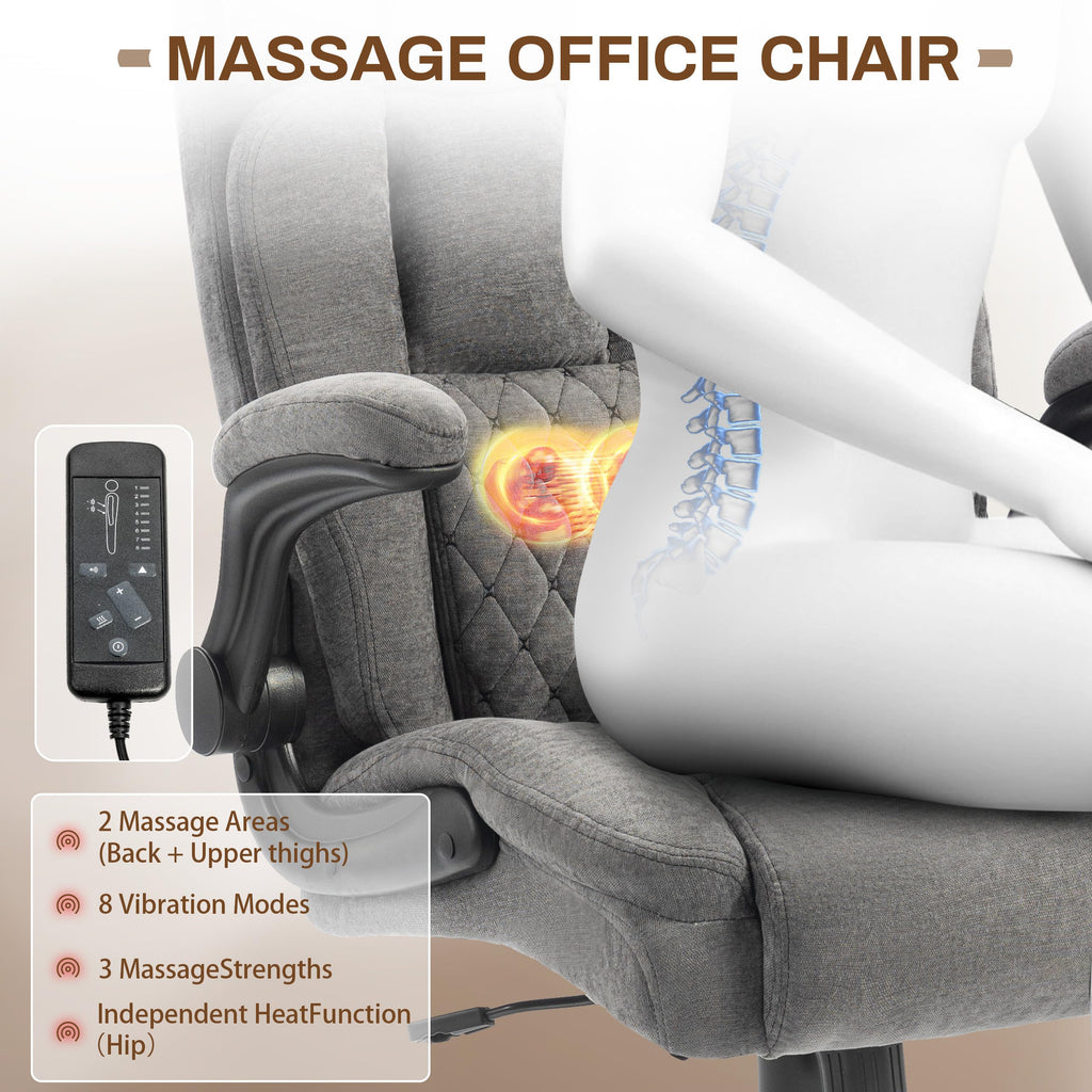 Massage Office Chair, 500lbs Ergonomic Rocking Executive Desk Chairs with 4 Points Vibration&heat,padded Flip-up Armrests for Big and Tall