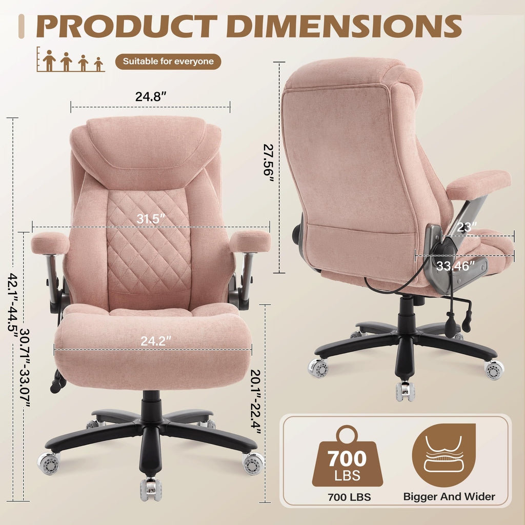 Fabric 700lbs Big and Tall Office Chair, Ergonomic Heavy Duty Executive Cloth Office Chair with 5d Flip Arms & Adjustable Lumbar Support & Dual