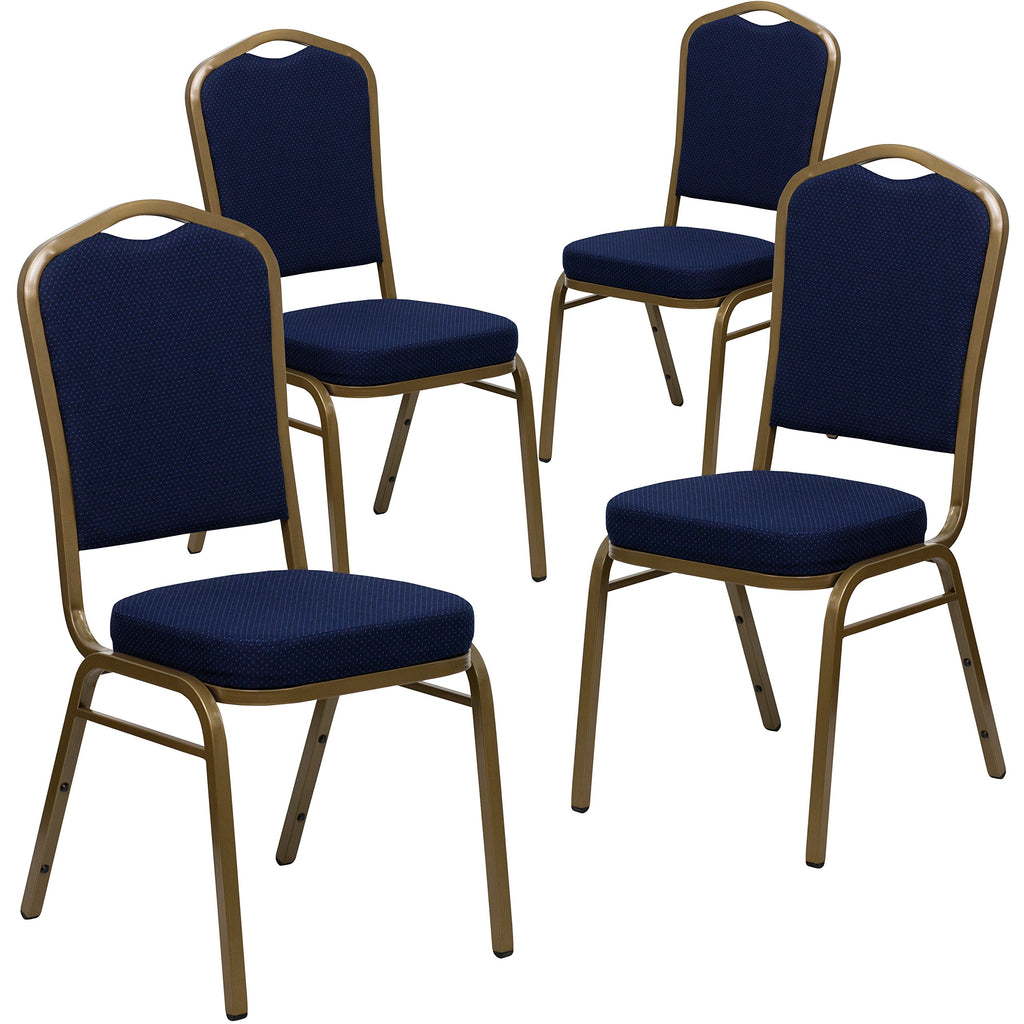 Flash Furniture Hercules Fabric Crown Back Banquet Chair, Navy Blue, 4-pack, Set of 4, Navy Blue Patterned Fabric/gold Frame