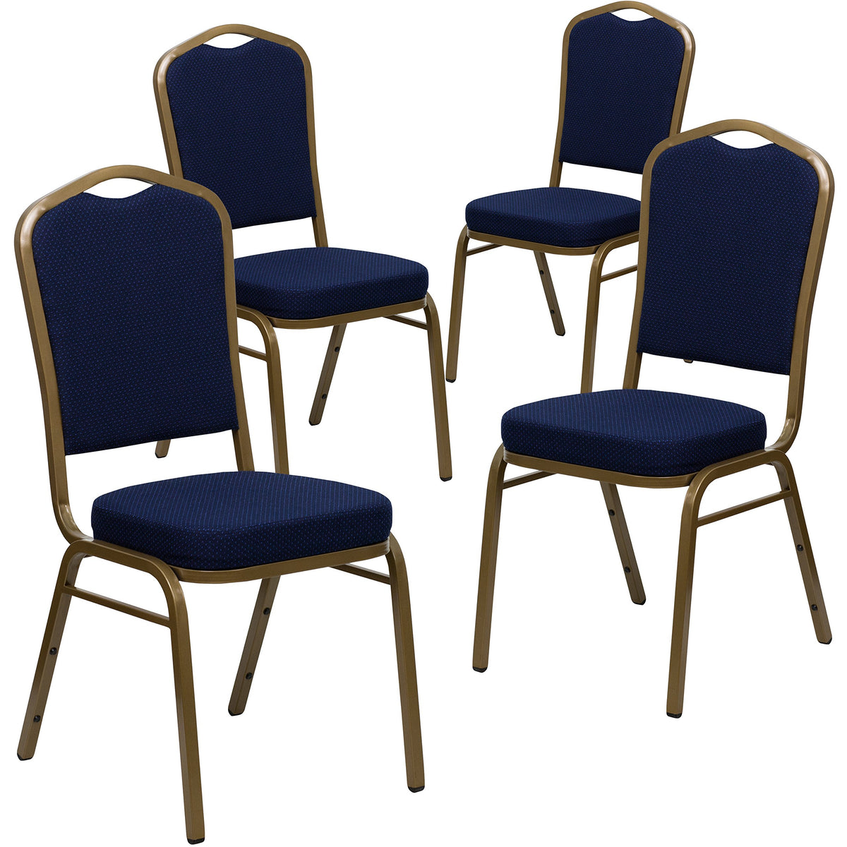Flash Furniture Hercules Fabric Crown Back Banquet Chair, Navy Blue, 4-pack, Set of 4, Navy Blue Patterned Fabric/gold Frame