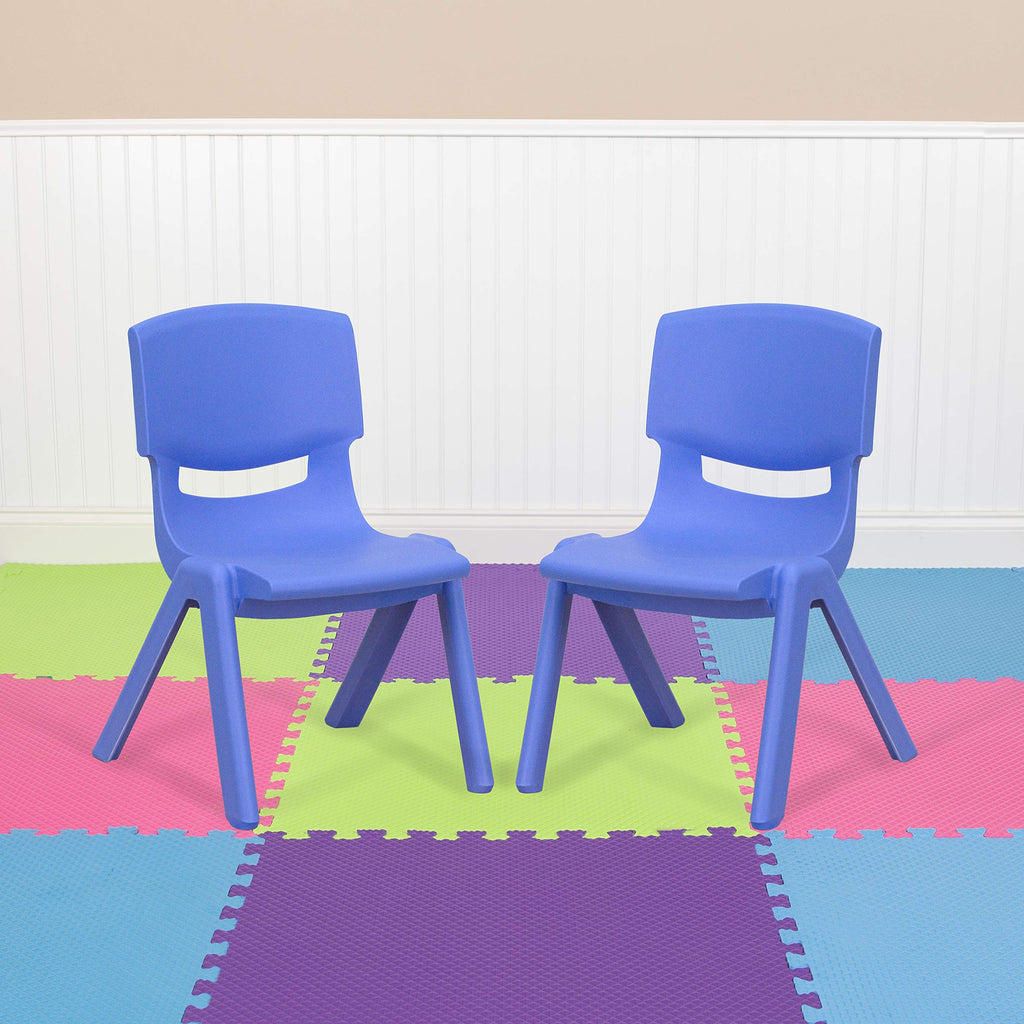 Emma + Oliver Blue Plastic Stackable School Chair, 10.5" Seat, 2-pack, 12.5"W x 14"D x 20"H