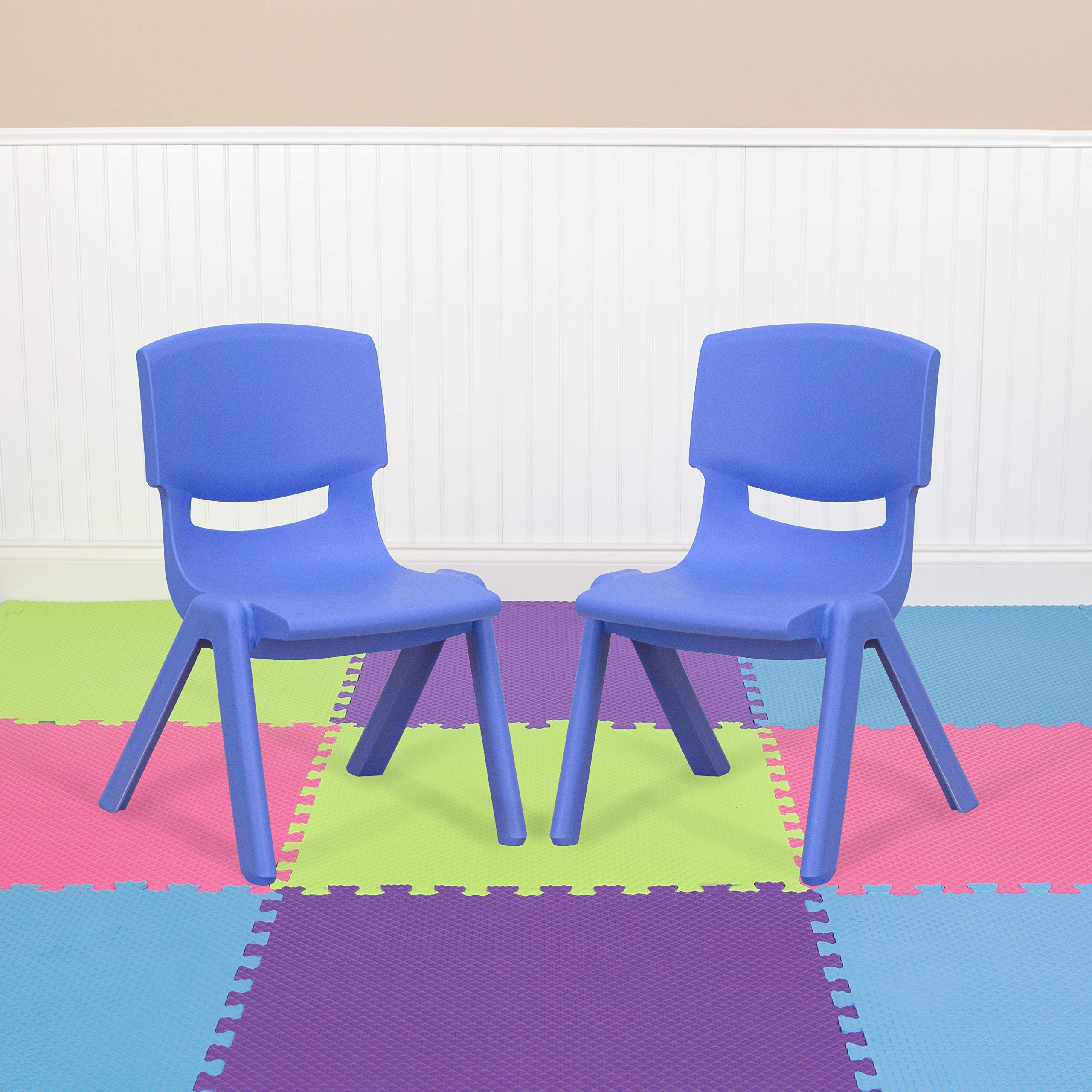 Emma + Oliver Blue Plastic Stackable School Chair, 10.5" Seat, 2-pack, 12.5"W x 14"D x 20"H