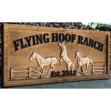 Wood Carved Personalized Horse Ranch Name Sign, Rustic Farm Barn Sign
