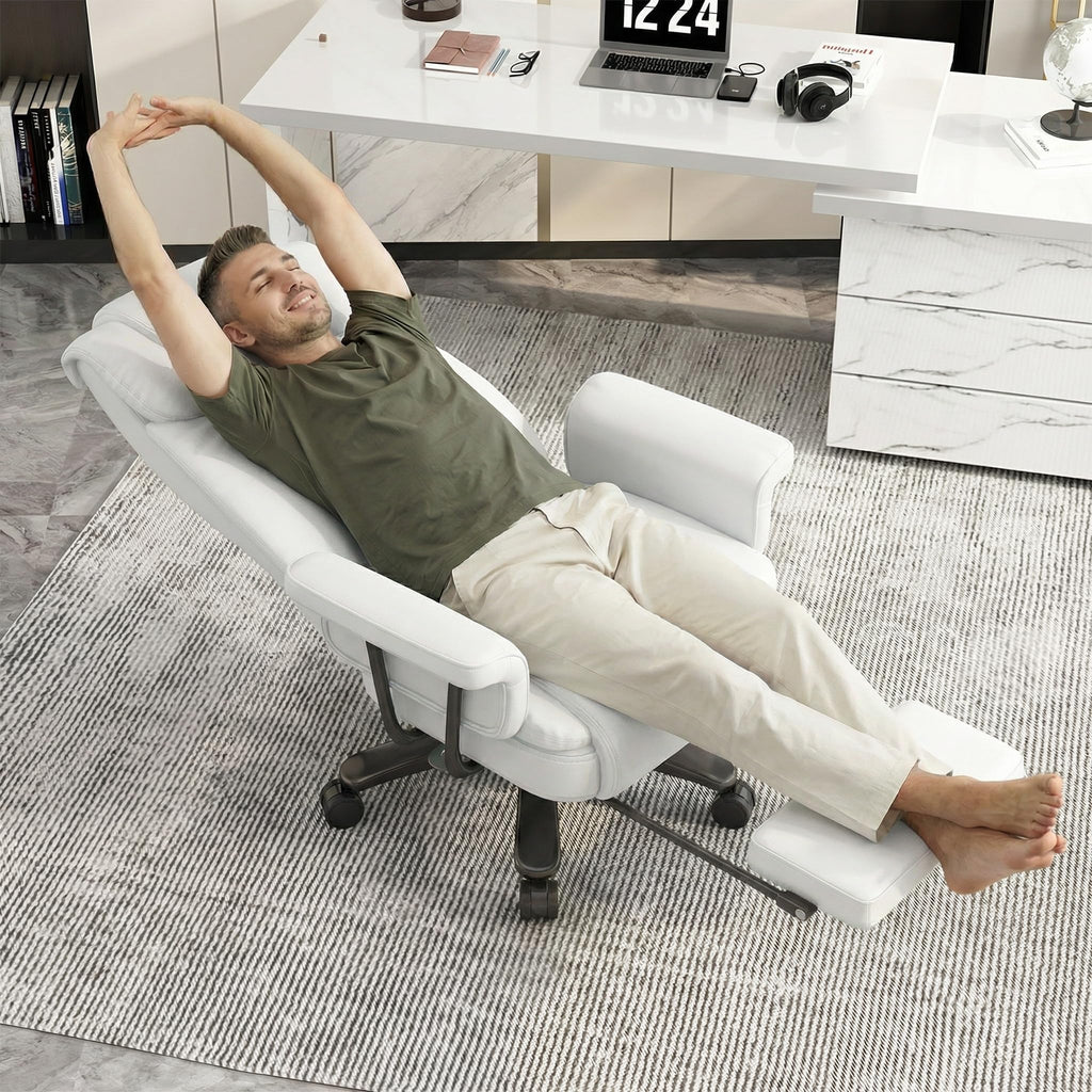 Gyi 160 Reclining Office Chair with Footrest, Big & Tall Desk Chair, White, 22.4 inches x 19.7 inches x 45.6 inches