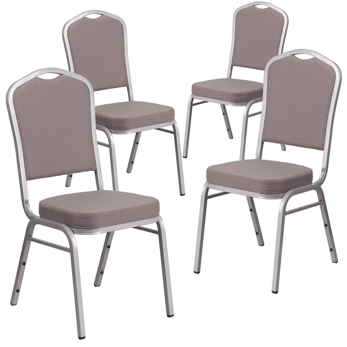 Flash Furniture Hercules Crown Back Stackable Banquet Chair, Silver, 4-pack, Set of 4, Gray Dot Fabric/silver Frame
