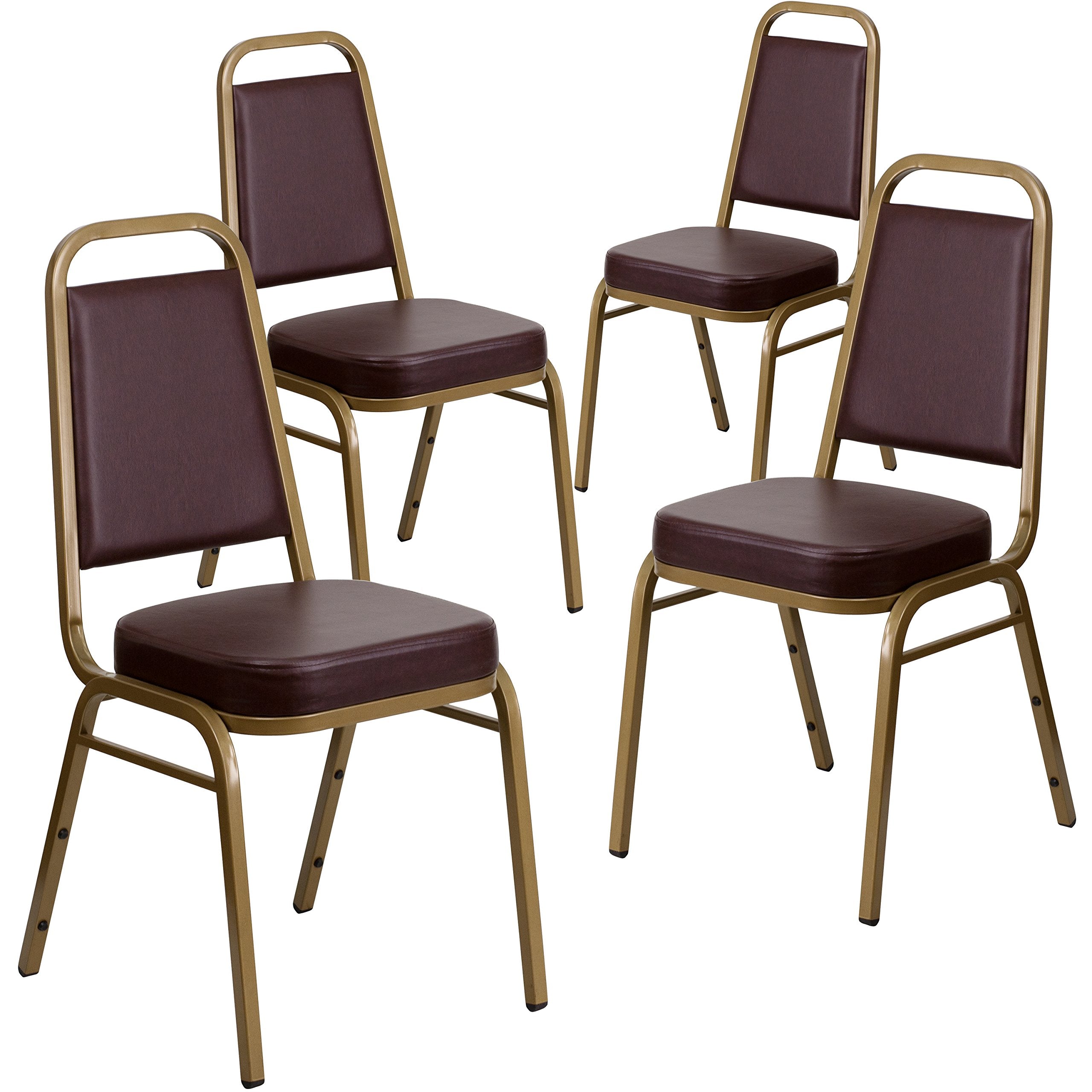Flash Furniture Hercules Vinyl Banquet Chair, Brown, 4-pack, Set of 4, Brown Vinyl/gold Frame