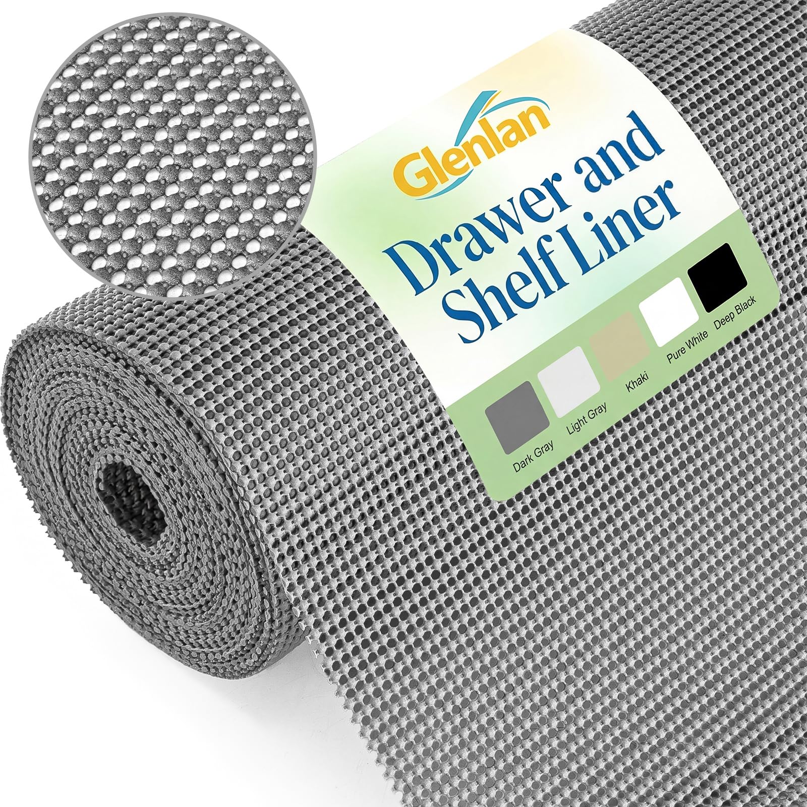 Drawer and Shelf Liner, Non-Adhesive Cabinet Liners for Kitchen Cupboard, Bathroom Drawers, Breathable Thick Mat, Easy Trim & Easy Clean, 12" x 20', Dark Gray