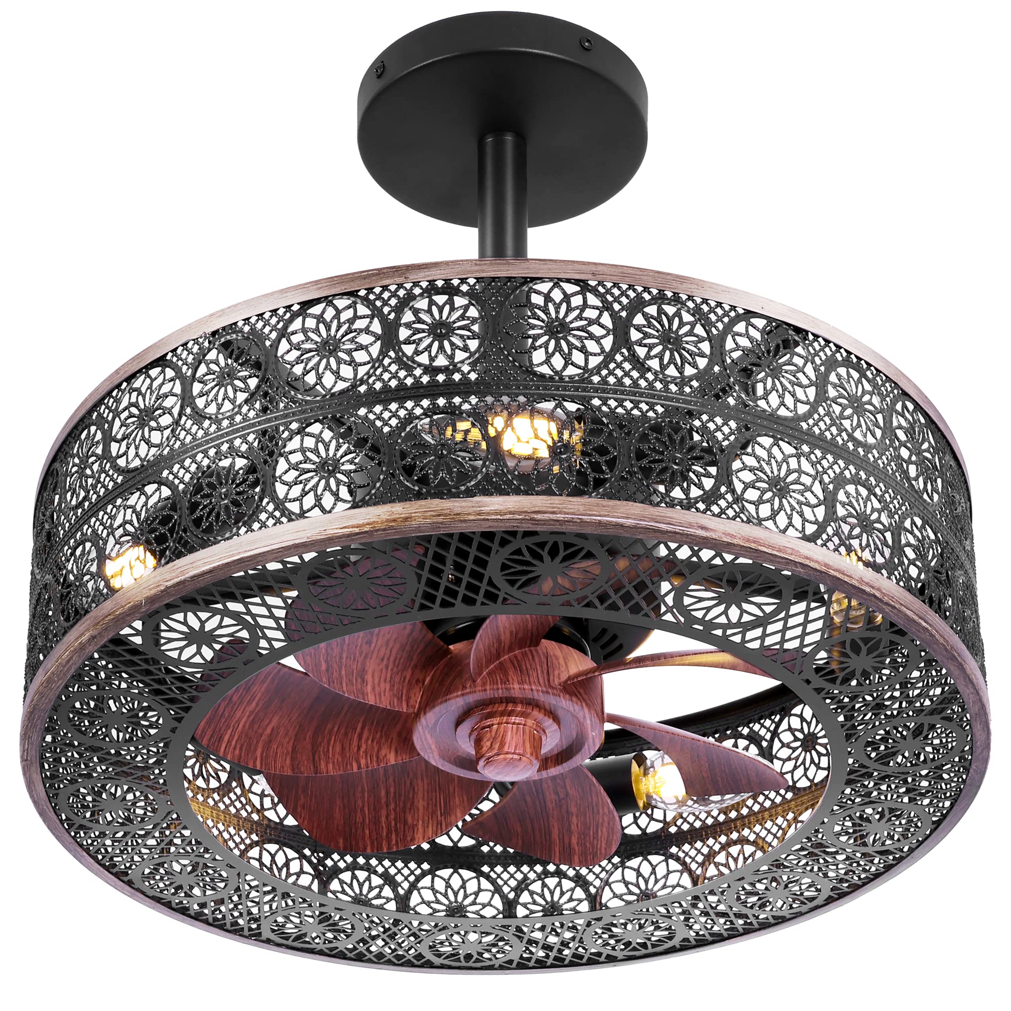REDSTAR Small Caged Ceiling Fans with Lights, Black Industrial Ceiling Fan with Light and Remote, Farmhouse Ceiling Fan Light for Living Room, Bedroom, Kitchen