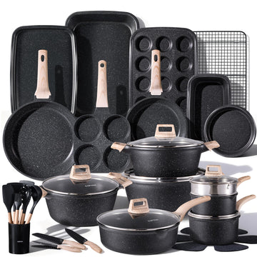 CAROTE 44pcs Nonstick Cookware Sets, Pots and Pans Set with Bakeware