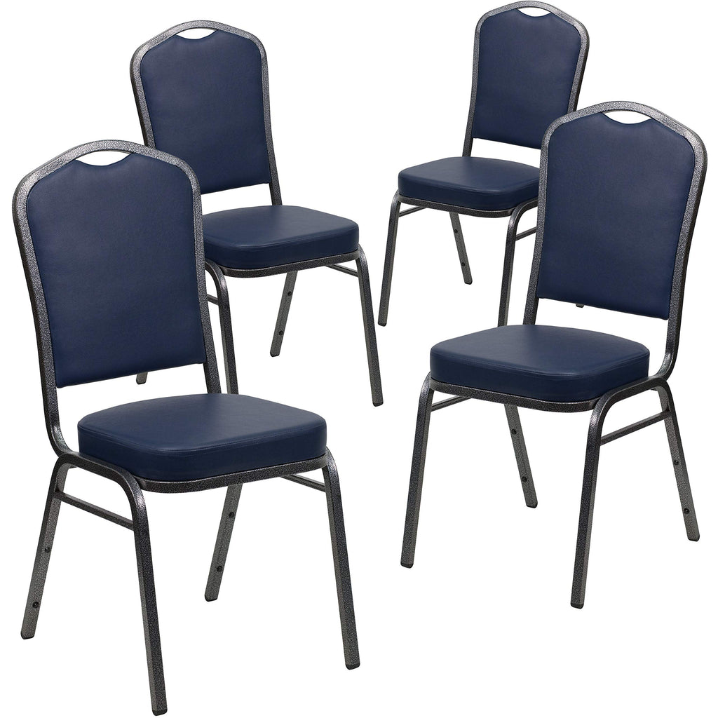 Flash Furniture Hercules Crown Back Stackable Banquet Chair, Silver, 4-pack, Set of 4, Navy Vinyl/silver Vein Frame