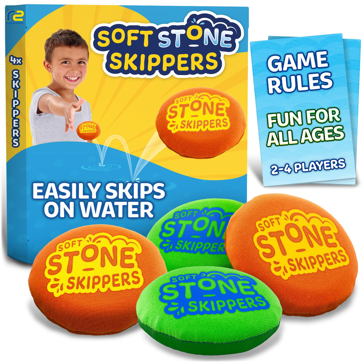 Soft Stone Skippers Game - Fun Pool Toys for Kids All Ages - 4 Pack Water Skipping Discs Set - Beach Games Summer Beach Gifts for Boys & Girls Ages 3 4 5 6 7 8 9 10 11 + Year Old - Water Toys