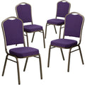 Flash Furniture Hercules Crown Back Stackable Banquet Chair, Gold, 4-pack, Set of 4, Purple Fabric/gold Vein Frame