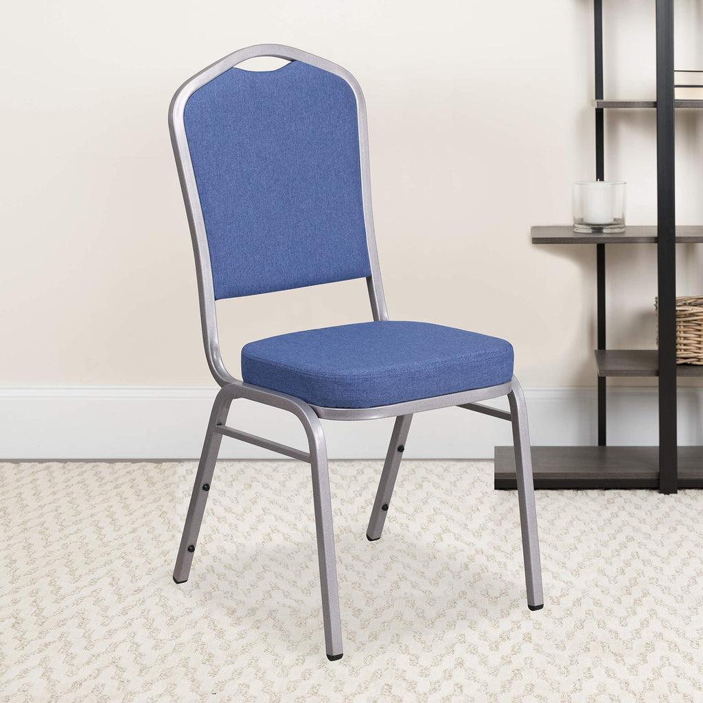 Flash Furniture Hercules Crown Back Stackable Banquet Chair, Silver, 4-pack, Set of 4, Blue Fabric/silver Frame