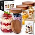 Overnight Oats Containers with Lids Acacia (4 x 16oz) Glass Jars for Oatmeal, Meal Prep, Food Storage | Leak-Proof Mason Jars for Oats, Cereal, Yogurt, Chia Pudding [Thicker Glass 3mm]