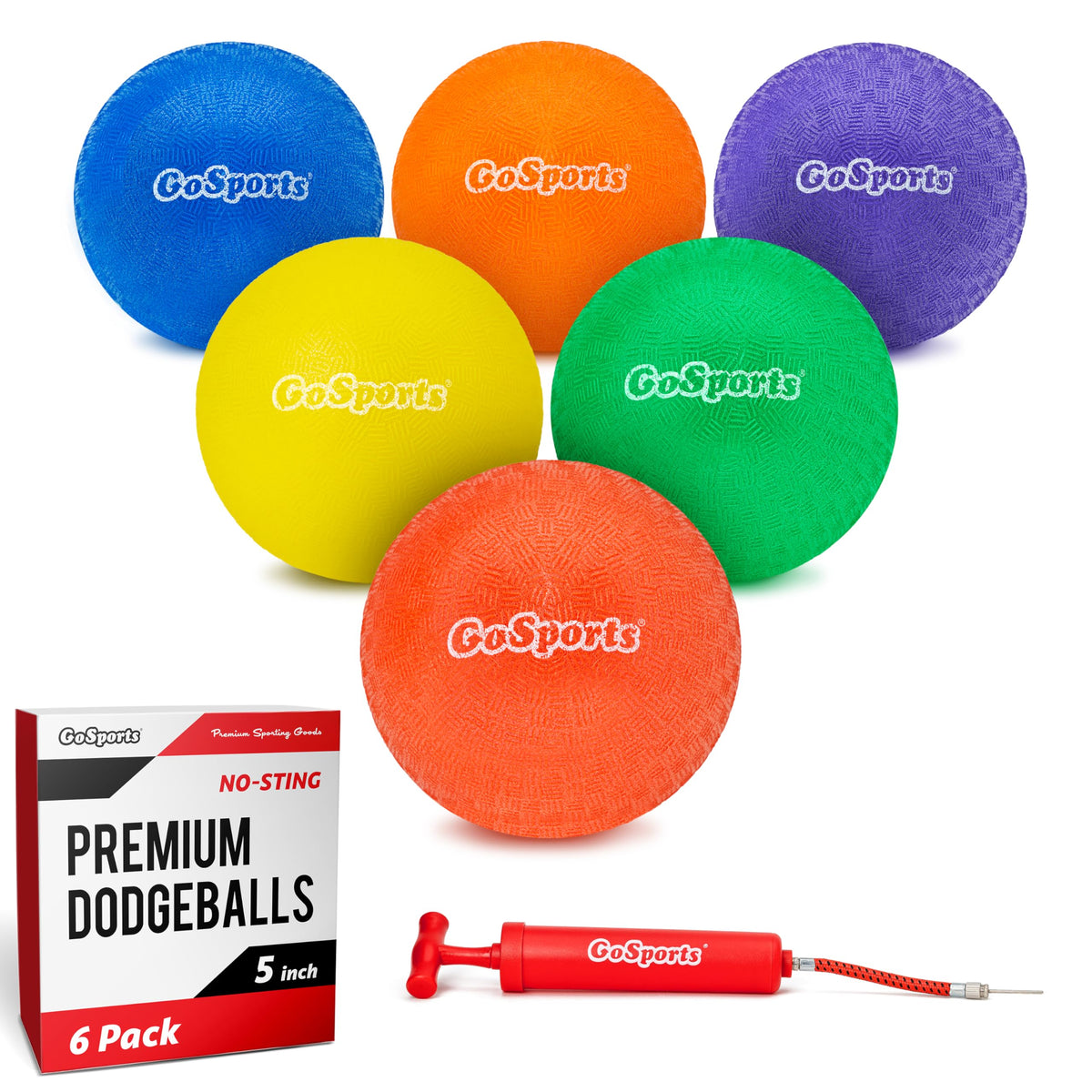 GoSports Inflatable Dodgeballs - Choose 5 Inch or 7 Inch No Sting Balls - Set of 6 Includes Ball Pump & Mesh Bag