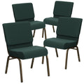 Flash Furniture 4 Pack Hercules Series 21''w Stacking Church Chair in Hunter Green Dot Patterned Fabric - Gold Vein Frame, Hunter Green Dot