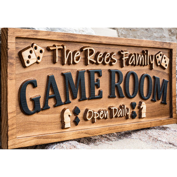 Personalized Game Night Family Room Wood Name Sign, Home Decor