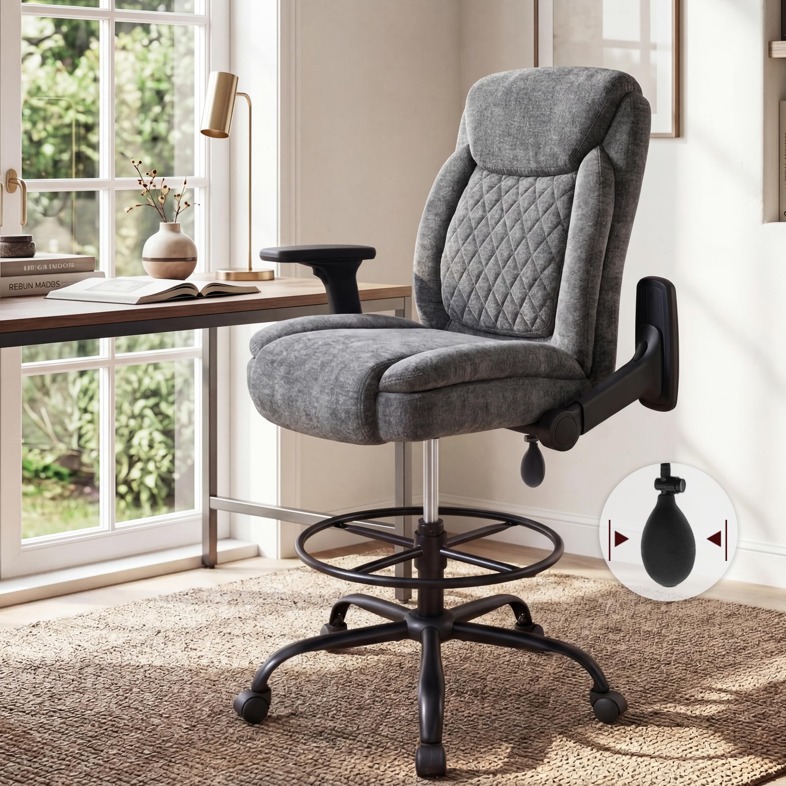Drafting Chair,executive Tall Office Chair Flip-up Armrests for Counter Height Desk Drawing Use,high Task Chair with Adjustable Foot Ring