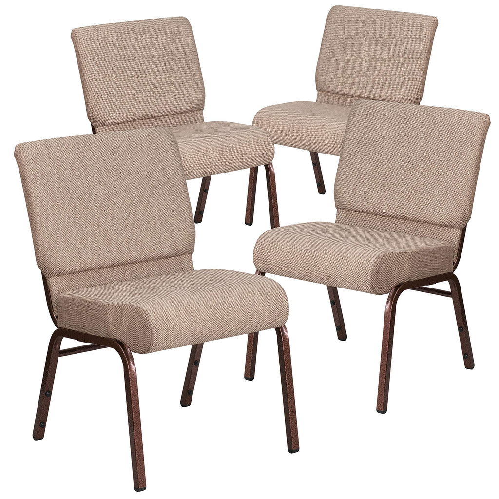 Emma + Oliver Beige 21" W Stacking Church Chair, 4-pack, 21.25"W x 25"D x 33"H, Beige Fabric/copper Vein Frame