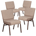 Emma + Oliver Beige 21" W Stacking Church Chair, 4-pack, 21.25"W x 25"D x 33"H, Beige Fabric/copper Vein Frame
