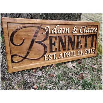 3D Carved Wooden Personalized Established Family Name Sign | Wedding Gift