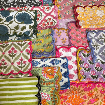 The Heart of Home Mix and Match Assorted Embroidery Scallop Napkins Hand Block Print Fall Colour Wedding Napkins Cloth Floral