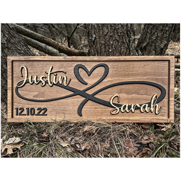 Personalized Heart Wall Decor, Wood Infinity Name Sign, 5 Year Anniversary