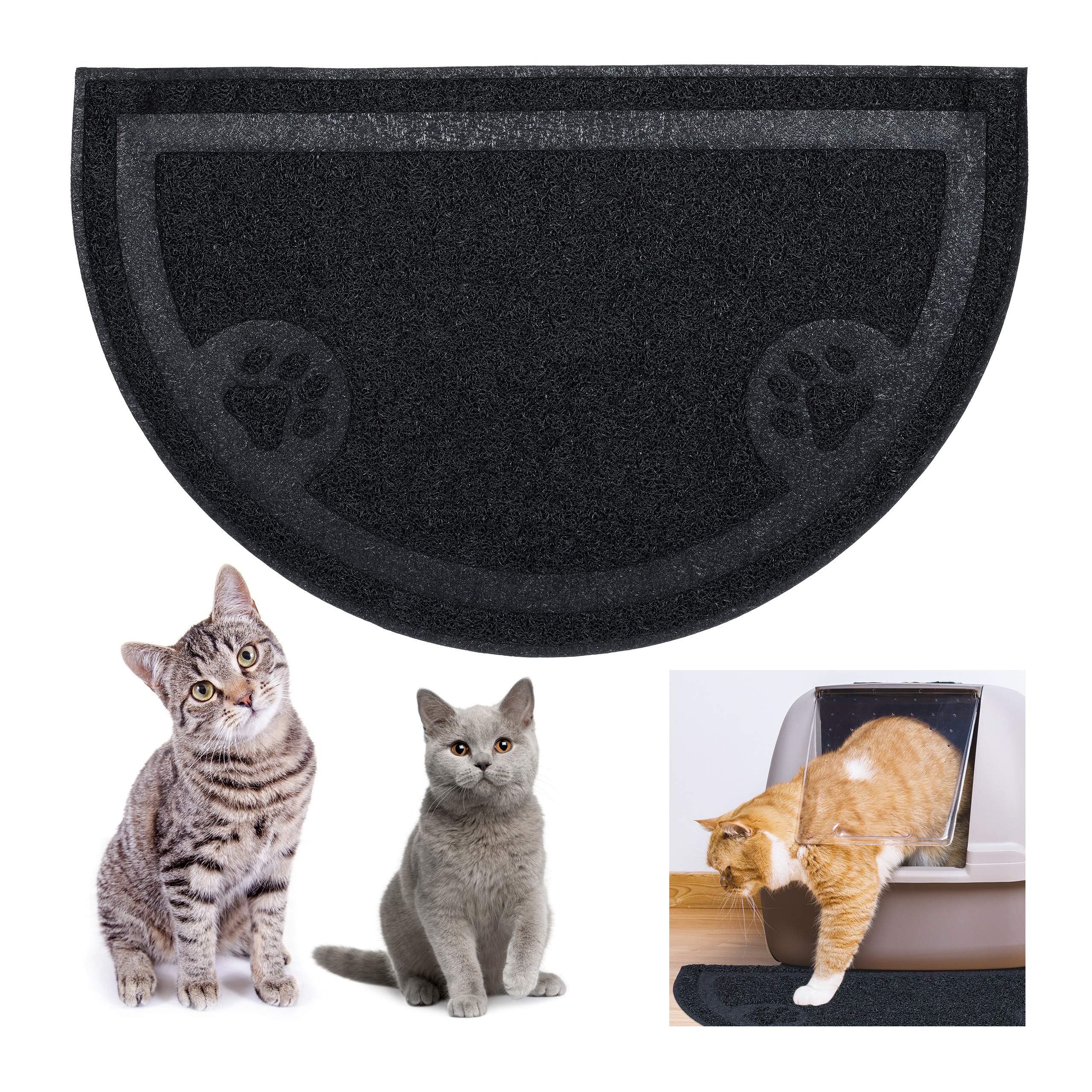 Relaxdays Cat Litter Tray Mat, Hygienic Cat Litter Mat, Non-Slip, Waterproof, PVC Feeding Mat, 40 x 59 cm, Black