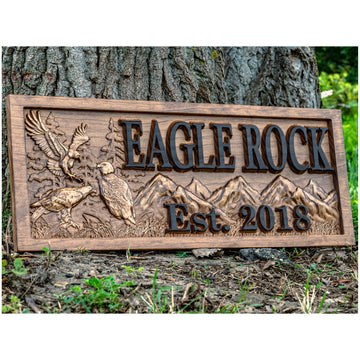 Custom Wood Carved American Eagle Name Sign | Rustic Cabin Decor